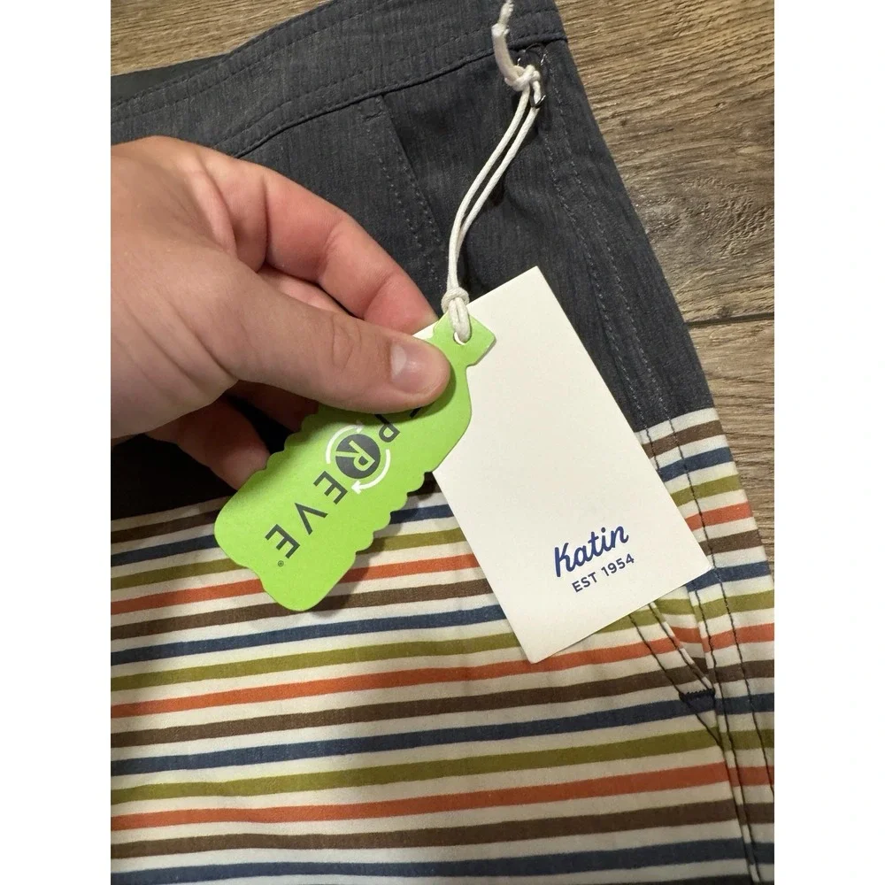 Katin Board Shorts Men's 38 Gray Stripe Swim Trunks Hybrid NEW NWT 8" Inseam - Picture 3 of 8